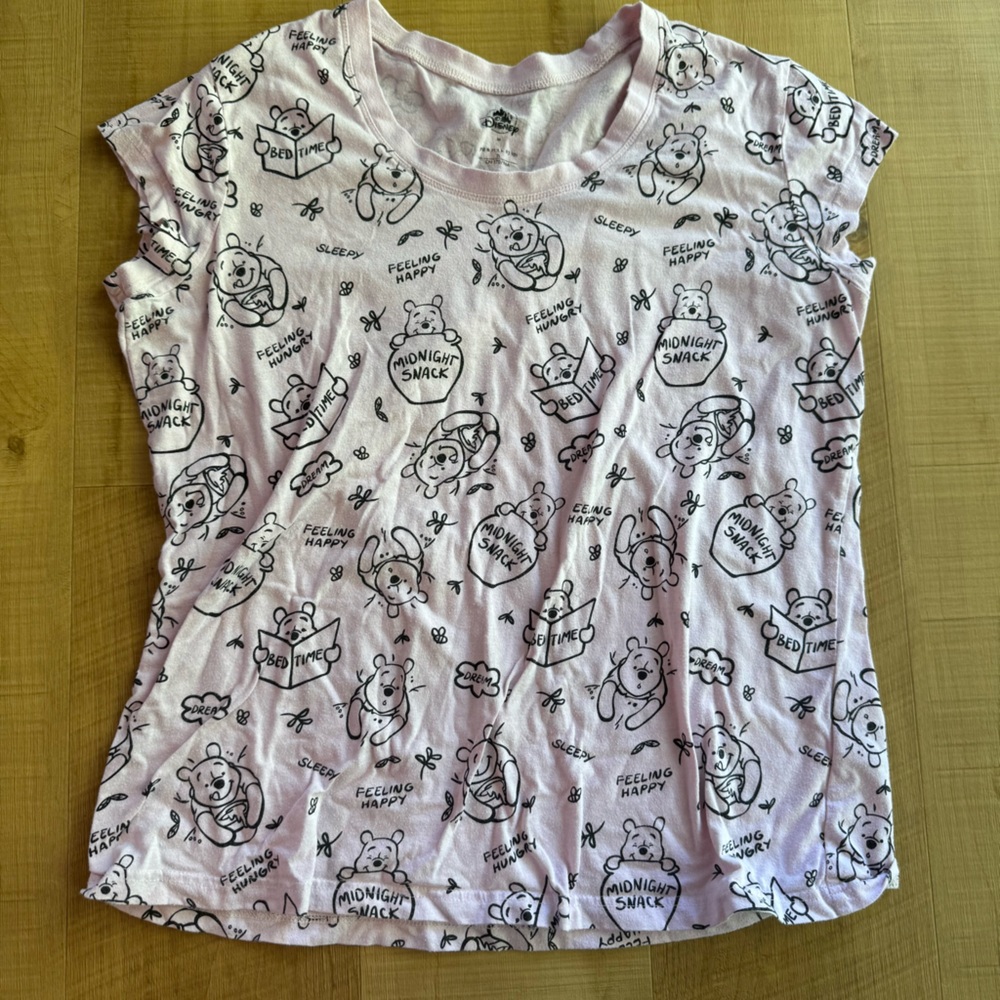 Disney Winnie‎ the Pooh Pajama Top Purple Cap Sleeve Sleep Shirt Womens Medium
